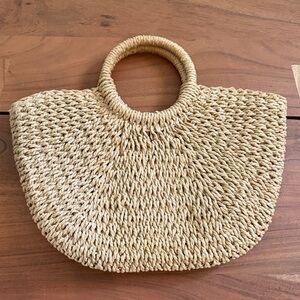 Natural Straw Tote Bag with Round Handles